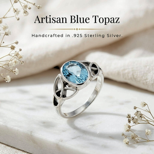 Anillo de Nudo Celta con Topacio Azul, Plata de Ley 925, Hecho a Mano, con Gema Ovalada Natural en Engaste de Bisel, Unisex, Joyería de Piedra de Nacimiento de Diciembre - Product Image 4