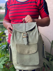 Sac à dos unisexe élégant en cuir suédé, fait à la main, véritable, unisexe - Product Image 4