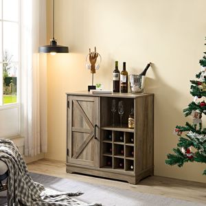 Mueble de Bar Estilo Rústico con Estantes Ajustables, Botellero, Puerta Corredera y Cajón Incluido - Product Image 2