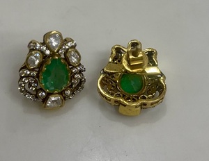 <b>studs</b> earrings in green doublet and polki stone with gold plated for Indian women handmade jewelry for wedding <b>silver</b> 925 <b>studs</b> - Product Image 2