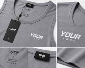 Débardeur sans manches gris pour homme, col rond, séchage rapide, polyester, décontracté, sport, avec logo imprimé par transfert thermique sur le devant - Product Image 5