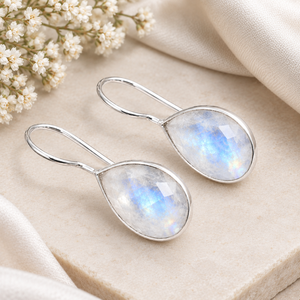 Natural Moonstone Bezel <b>Set</b> Dangle Earring - Handmade Gold Plated Teardrop Earring <b>Gift</b> For <b>Woman</b> - Product Image 2