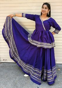 Peplum Kediya Chaniya Choli de seda romana pura con encaje decorativo y falda amplia de nueve metros para mujer, talla XXL - Product Image 5