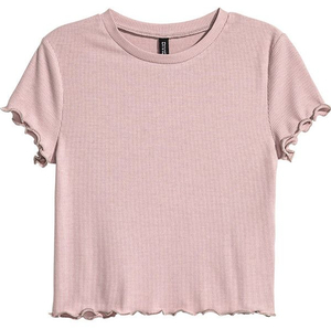 Top Corto Casual de Punto Acanalado Rosa para Mujer, 100% Algodón, Cuello Redondo, Manga Corta, Corte Regular, para Primavera/Verano - Product Image 3