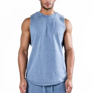 Débardeur en coton uni pour homme, col rond, tricoté, décontracté, sans manches, gris - Product Image 5