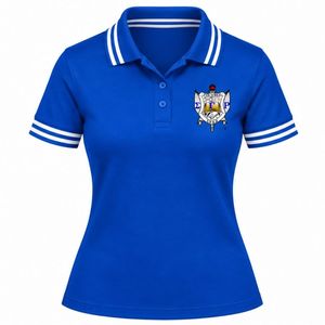 Polo bleu Sigma Gamma Rho pour femme, à manches courtes, col classique, avec lettres grecques brodées, vêtement de sororité, haut décontracté de golf - Product Image 1