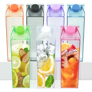 1000ml Plastic Milk Box Bottle Customized Clear Transparent Square 500ml Acrylic Milk Carton Shaped Water Bottle