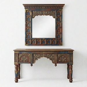 Top Demanded Jodhpur Heritage Handcrafted Wooden Console <b>Table</b> with Decorative <b>Mirror</b> Frame Set Available for Wholesale Supply - Product Image 1