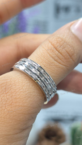 <b>Thick</b> Triple Row Baguette Eternity <b>Ring</b> 925 Silver Moissanite Channel Set Iced Out Statement Wedding Band Stackable <b>Ring</b> Gifting - Product Image 2
