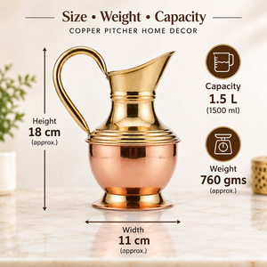 Carafe classique en cuivre pur, artisanale, lisse, pour boissons ayurvédiques, vaisselle de santé, décoration de table à manger, récipient décoratif - Product Image 5