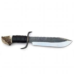 Cuchillo Utilitario de Acero Forjado a Mano para Exteriores, Mango de Asta de Ciervo, Empuñadura de Cuero, Hoja Fija - Product Image 2