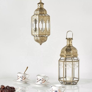 Wholesale Traditional Moroccan Style Glass <b>Lanterns</b> with <b>Brass</b> Frame for Home Decorations - Product Image 3