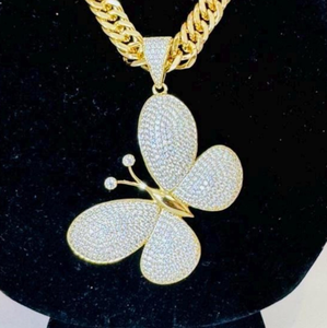 Collar con Colgante de Mariposa Estilo Hip Hop, con Circonita Cúbica Chapada en Oro y Cadena Cubana, para Todos los Géneros - Product Image 3
