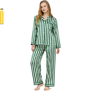 Ensemble de pyjama en satin imprimé uni pour femme, avec logo personnalisé, en coton doux, 2 pièces, pour l'été et le printemps, vêtements de nuit et de détente, vente en gros OEM - Product Image 1