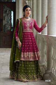 Ensemble Salwar Kameez pour femmes, prêt-à-porter, entièrement cousu, motif traditionnel élégant, broderie lourde, Faux Georgette 4 - Product Image 3