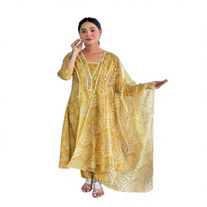 Traje Salwar Amarillo de Tela de Rayón, Diseño Moderno, Estilo Indio-Pakistaní, Exclusivo, para Mujer, Ideal para Fiestas y Bodas, Ropa Étnica - Product Image 1