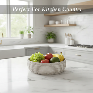 Juego de 3 Cestas de Frutas de Mimbre Blanco, Tazones de Almacenamiento de Mimbre Tejidos a Mano, Organizador Natural para la Encimera de la Cocina, Cesta Decorativa de Mimbre - Product Image 2