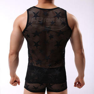 Camiseta sin mangas de malla fina transpirable para hombre, elástica, personalizada, con diseño hueco, versátil, con logo frontal personalizable - Product Image 6