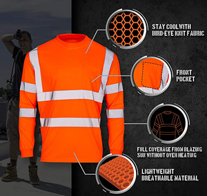 เสื้อยืดทำงานแบบสะท้อนแสงสำหรับผู้ชาย ANSI Class 2 แขนยาว มีกระเป๋า สีดำ ไซส์ S ปรับแต่งได้ - Product Image 5