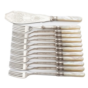 Juego de cubiertos victorianos antiguos de nácar, cuchillos y tenedores plateados para frutas y postres, vajilla Sheffield grabada para uso doméstico - Product Image 1
