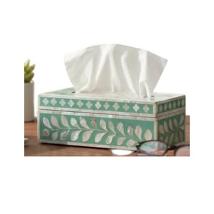 Caja de pañuelos rectangular de alta gama con incrustaciones de nácar y madera hecha a mano para decoración del hogar - Product Image 3
