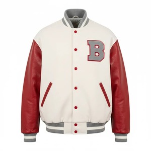 Customized Fashion School Street Style Baseball <b>Jacket</b> Casual Patchwork Windproof Stand Collar <b>Leather</b> Sleeve Varsity <b>Jacket</b> - Product Image 1