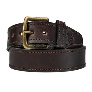 Logotipo personalizado Durable cosido diseñador hecho a mano cinturón casual de cuero de moda para hombres con hebilla de una sola punta de latón antiguo - Product Image 1