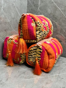 Tiger Print Handmade Quilted Cotton Zipper 3-Piece Toiletry Pouch for Printed Makeup Accessories <b>Bag</b> Travel Organizer Beauty - Product Image 1