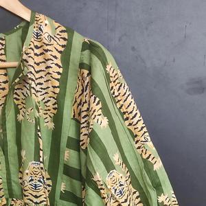 Robe longue vintage verte à imprimé animalier, col en V, manches 3/4, style bohème, coupe ample, décontractée, tissée, pour l'été - Product Image 3