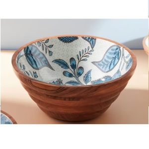 Bol à salade en bois naturel imprimé avec autocollant émaillé, fait sur mesure, pour la cuisine domestique - Product Image 1