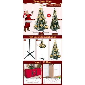 Albero di Natale Pop-Up da 1,8 m, Bicolore con 80 Ornamenti, 200 Luci Bianco Caldo Pre-illuminate e Pre-decorate per un Montaggio in 1 Minuto - Product Image 4