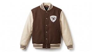 Chaqueta Varsity Marrón para Hombre con Parche de Logotipo Bordado, Cierre de Botones Frontales, Corte Regular, Estilo Preppy, Ropa de Otoño - Product Image 1
