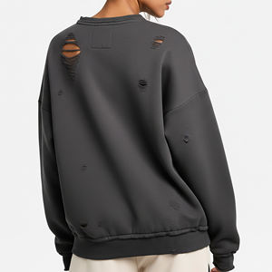 Sweat-shirt pour femme de haute qualité, 100% coton molletonné, lourd, déchiré, surdimensionné, respirant, tendance, style hip-hop - Product Image 3