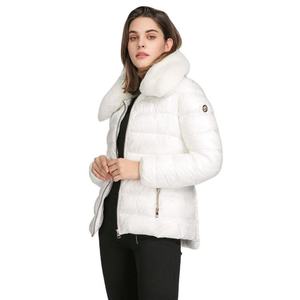Doudoune blanche en duvet avec col en fourrure, fermeture éclair, col montant, manteau d'hiver décontracté, coupe ajustée, longueur standard - Product Image 3