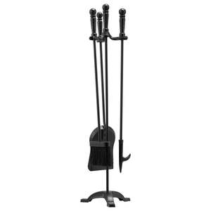 4 PCS Black Wrought Iron <b>Fireplace</b> Tool <b>Set</b> Three-Prong Stand Ash Shovel Fire Place Poker Indoor/Outdoor Campfire <b>Accessories</b> - Product Image 1