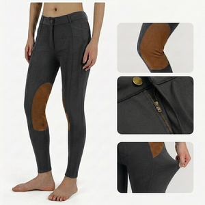 Women's High Waist Horse Riding Pants Full Length Knitted Knee Grip Riding Tights Jodhpur Leggings With Pockets And Knee Patch - Product Image 5