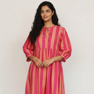 Robe Courte en Coton Imprimé Floral Fait Main Bleue Coupe Droite Col V Formelle Silhouette Évasée Couleur Bonbon Vêtements Femme Automne - Product Image 1