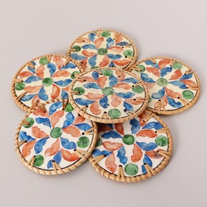 Wood <b>coaster</b> set with holder superior quality rattan mother of pearl <b>coasters</b> <b>drink</b> cup mats - Product Image 2