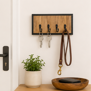 Rustic Wooden Key Holder For Wall With 4 Metal <b>Hooks</b> Decorative Entryway Organizer Rack For Home & Office Mudroom Storage - Product Image 2