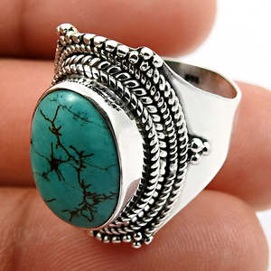 Brilliant Oval Cut Natural <b>Turquoise</b> Gemstone <b>Ring</b> In 925 Sterling Silver Fine Quality Bohemian Jewelry At Bulk Wholesale Price - Product Image 2