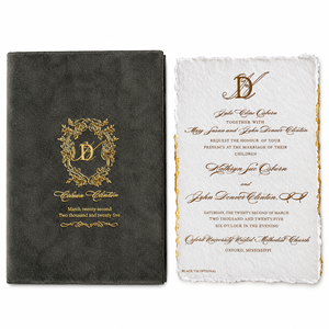 Lot de boîtes d'invitation de mariage en velours, personnalisées avec estampage à chaud, ensemble de cartes en tissu de luxe, fabricant de papeterie élégante en gros - Product Image 1