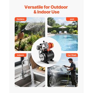Pompe à jet pour puits peu profond en acier inoxydable de 1,6 HP avec réservoir sous pression de 5 gallons, 120 V, 1320 GPH, pompe d'irrigation automatique - Product Image 6