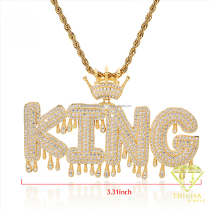 Collier Pendentif Roi Sertie de Pierres Style Hip Hop Streetwear pour Hommes, Design Couronne Goutte d'Eau, Chaîne Personnalisée - Product Image 6