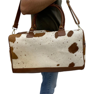 Bolsa de Viaje de Piel de Vaca de Lujo, la Más Vendida, Blanca y Marrón, con Doble Asa, Hecha a Mano, de Piel Natural, Impermeable, Premium - Product Image 4
