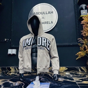 Sweat-shirt à capuche gris pour homme, style streetwear décontracté, avec fermeture éclair et lettres brodées - Product Image 5