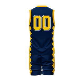 Blue Gold Adults Polyester Volleyball Uniform Sleeveless Jersey Shorts Set Sublimated Breathable <b>Athletic</b> Team Match Performance - Product Image 3