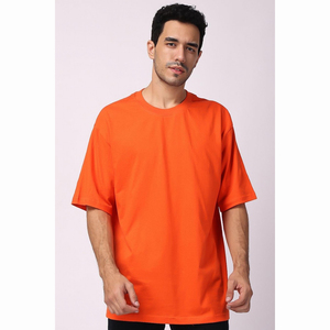 Men's <b>Orange</b> Short Sleeve O-Neck <b>T</b>-<b>Shirt</b> Regular Fit Casual Style 100% Cotton Jersey Knitted Solid Color Blank Design - Product Image 2