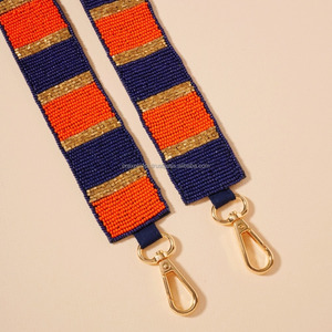 Handmade Beaded DIY Tote Purse Vintage Crossbody Bag <b>Adjustable</b> Shoulder <b>Strap</b> Black Orange Gold Striped Waterproof Hook Type - Product Image 3