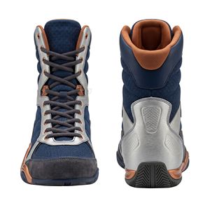 Lace Up Blue Mid Top Boxing Boots <b>Ankle</b> <b>Support</b> Strap Wrestling Footwear Premium Quality Synthetic Leather Shoes - Product Image 5