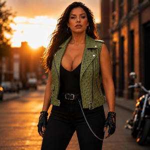 Summer Motorcycle Style Breathable V-neck <b>Slim</b> Fit Vest <b>Belt</b> Zipper Moto Biker Channel 2026 Sexy Women's Leather Vest - Product Image 5